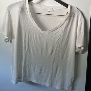 White V-Neck Ribbed Women's Top